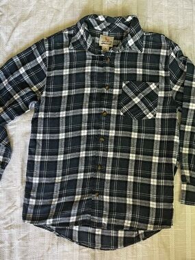 Men's Casual dark blue & White Plaid Button-Down flannel Shirt